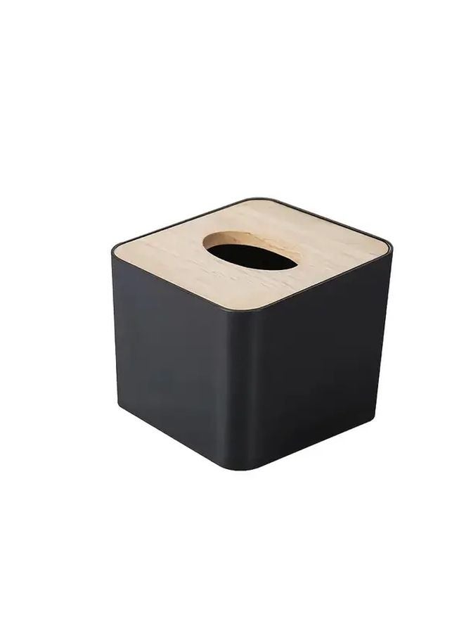 Modern Black Square Tissue Box With Lid Dual Purpose Dispenser Storage Container - Image 1