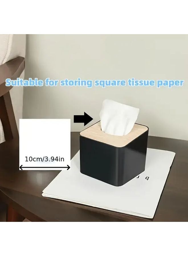 Modern Black Square Tissue Box With Lid Dual Purpose Dispenser Storage Container - Image 3