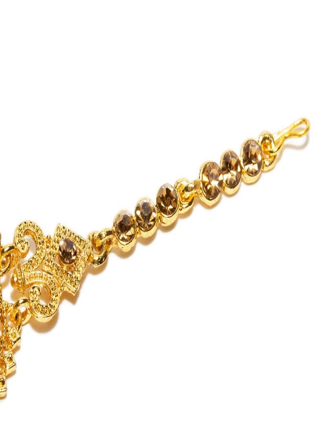 بينداني أقراط هندية صغيرة مزينة بقطرات لؤلؤ بيندهاني، بتصميمات دقيقة، مع تيكا مانغ تيكا للنساء - Image 5