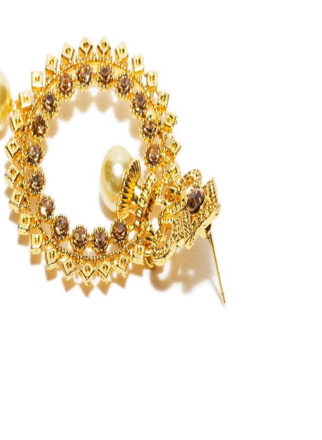 بينداني أقراط هندية صغيرة مزينة بقطرات لؤلؤ بيندهاني، بتصميمات دقيقة، مع تيكا مانغ تيكا للنساء - Image 4