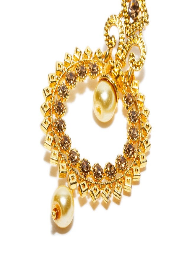 بينداني أقراط هندية صغيرة مزينة بقطرات لؤلؤ بيندهاني، بتصميمات دقيقة، مع تيكا مانغ تيكا للنساء - Image 3