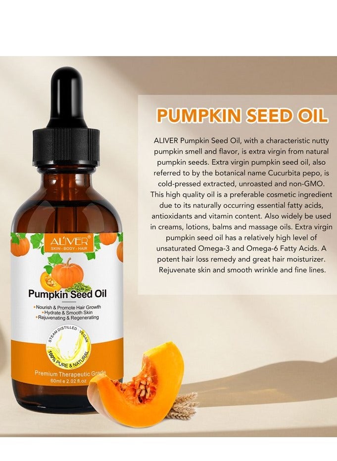 ALIVER 60ml Pumpkin Seed Oil for Skin and Hair Growth Organic 100% Pure RAW Cold Pressed Pumpkin Seed Oil for Anti Aging Wrinkle Massage Oil Hair and Scalp Care Vitamin E Oil for Skin and hair  - Image 4