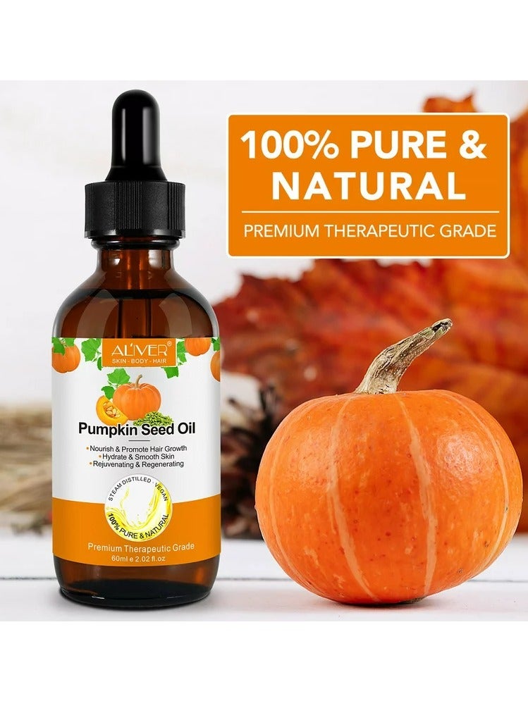 ALIVER 60ml Pumpkin Seed Oil for Skin and Hair Growth Organic 100% Pure RAW Cold Pressed Pumpkin Seed Oil for Anti Aging Wrinkle Massage Oil Hair and Scalp Care Vitamin E Oil for Skin and hair  - Image 3