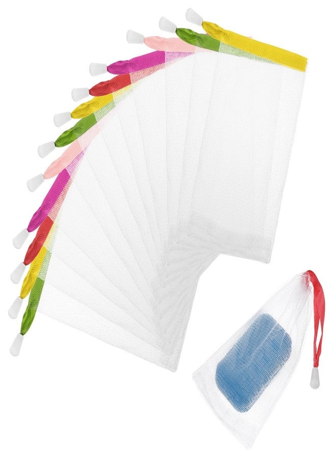 Larrel 12 Pcs Soap Bag, Mesh Soap Saver Bag with Drawstring Foam Net Bar Soaps Pouch Soaps Net Soaping Packaging Bath Accessories for Soaping Bars Shower Washing Body Bath Gym Travel (White) - Image 1