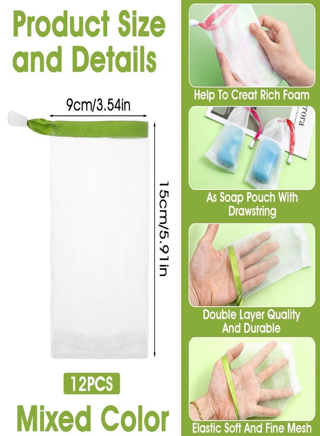 Larrel 12 Pcs Soap Bag, Mesh Soap Saver Bag with Drawstring Foam Net Bar Soaps Pouch Soaps Net Soaping Packaging Bath Accessories for Soaping Bars Shower Washing Body Bath Gym Travel (White) - Image 2