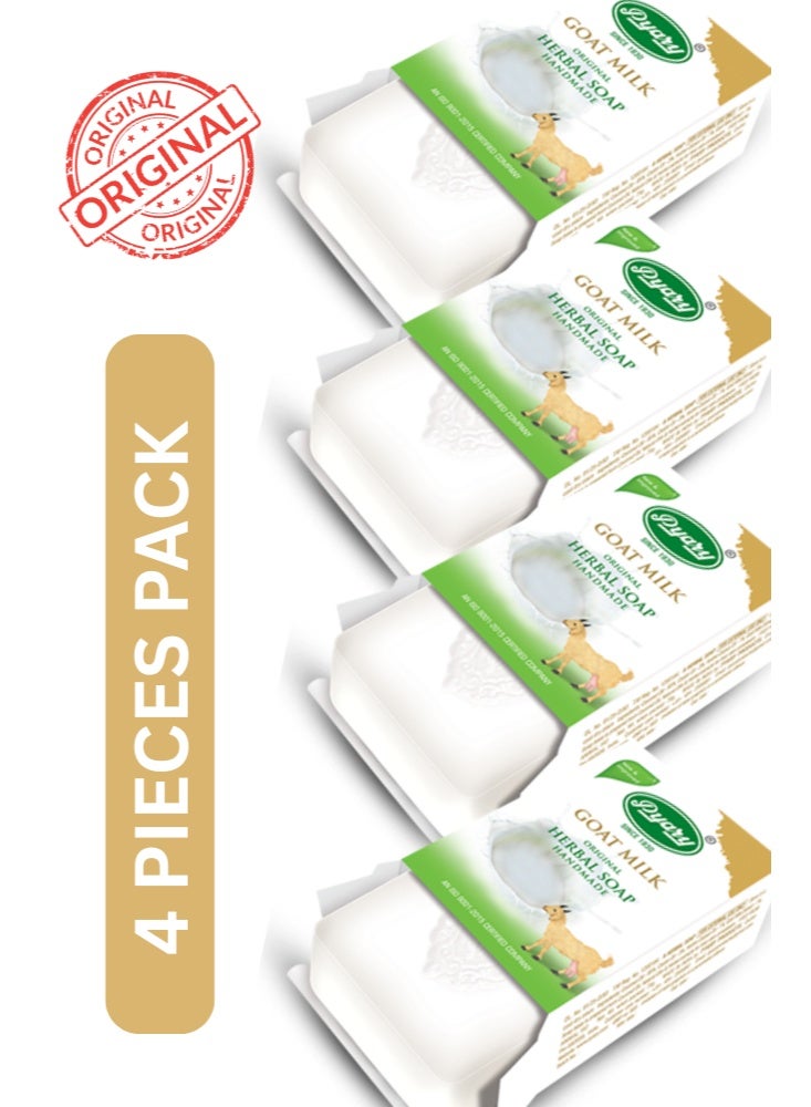 Pyary Goat Milk Herbal Handmade Soap – 4 Pieces Pack | Natural Skin Brightening & Moisturizing Bath Soap | Whitening & Anti-Aging Soap for Face & Body