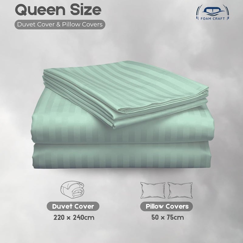 FOAM CRAFT Stripe 3-Piece Duvet Cover Set - 100% Cotton, Sage Green, Queen Size - Image 2