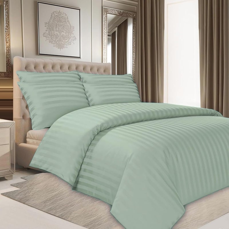 FOAM CRAFT Stripe 3-Piece Duvet Cover Set - 100% Cotton, Sage Green, Queen Size - Image 1