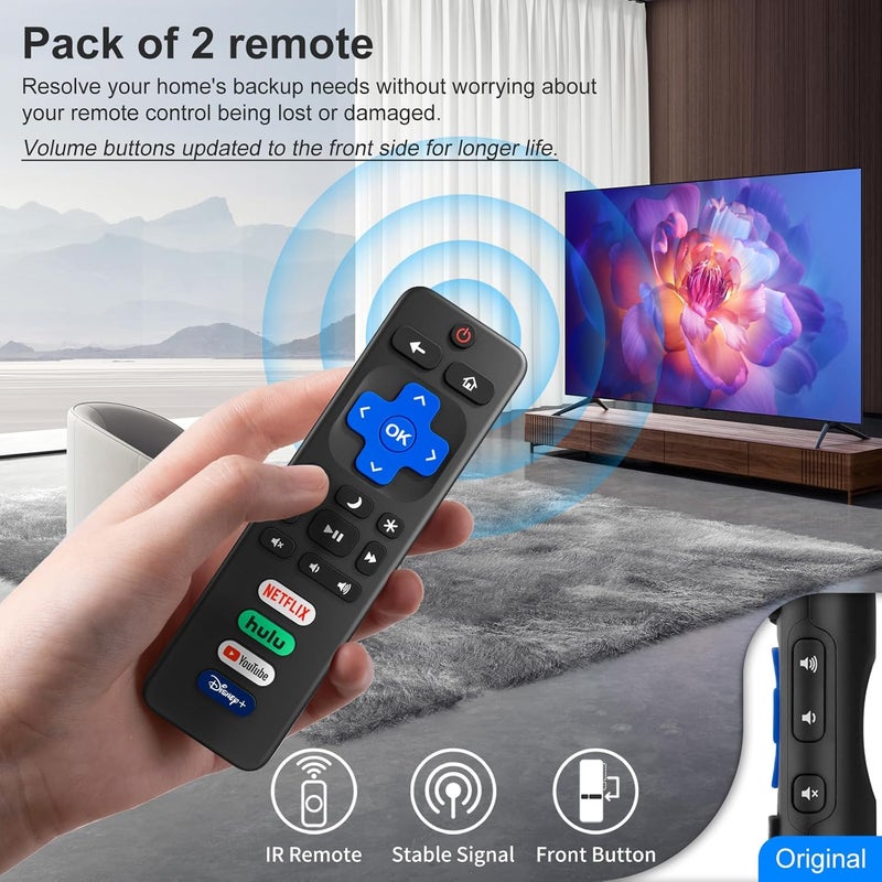 (حزمة من 2) بديل لجهاز التحكم عن بعد Roku TV، لأجهزة تلفزيون TCL Roku/Onn Roku/Hisense Roku/Sharp Roku/Philips Roku الذكية (ليس لـ Roku Stick، Box، Premiere والمشغلات) - Image 4