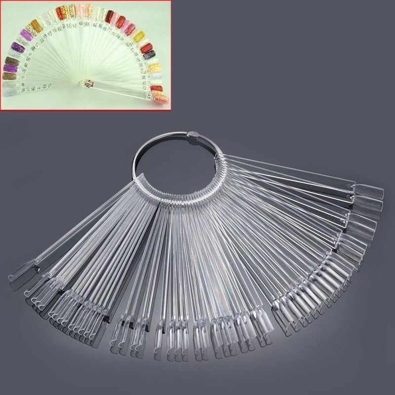 Mofun Nail Colour Display Tips Transparent Fake Nail Art Tips Swatch Pop Sticks Clear Nail Samples Stickers for Nail Gel Polish Practice Salon Nail Display DIY Pack of 50 PCS