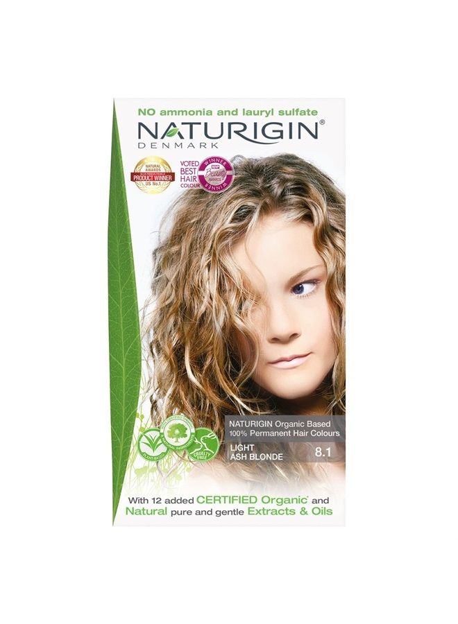 NATURIGIN Light Ash Blonde Hair Dye 8.1 - Permanent Hair Color 100% Grey Coverage - Certified Organic Natural Ingredients, Deeply Nourishes the Hair - Ammonia Free, Vegan, Long Lasting Results - Image 1