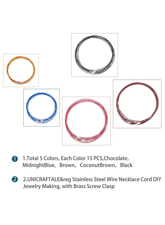 UNICRAFTALE 75Pcs 17.5Inch 5 Colors Wire Necklace Stainless Steel Wire Necklace Choker Necklace With Brass Screw Clasp Wire Necklace Chains Wire Necklace Cord Diy Jewelry Making14.5Mm Diamater - Image 4