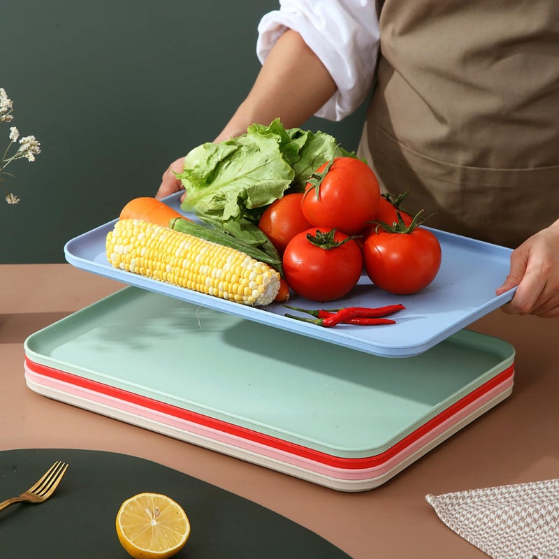 Oicia Serving Platters Dishes for Party, BPA-Free Reusable Food Tray for Snacks, Food and Cookies Serving Trays Food Serving Tray Rectangular Wheat Straw Stackable Tray (31CM, Random Color, Pack of 2) - Image 5