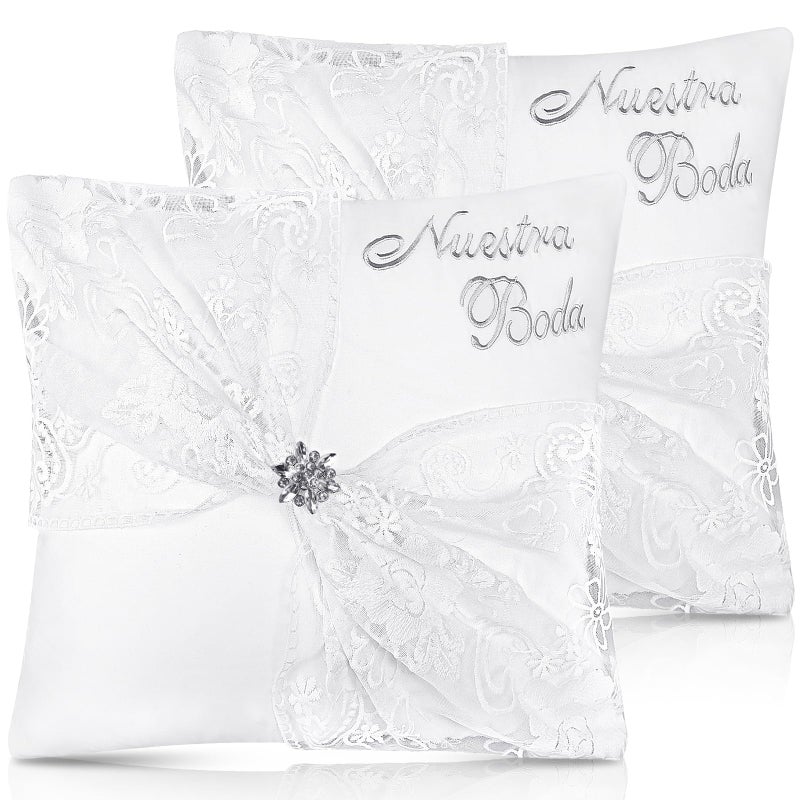 SmoothNovelty 2 Set Wedding Kneeling Pillows 17 x 15 Inch Embroidered Nuestra Boda with Pillows Cover Satin and Lace Kneeling Decoration for BodasCojines para Boda - Image 2