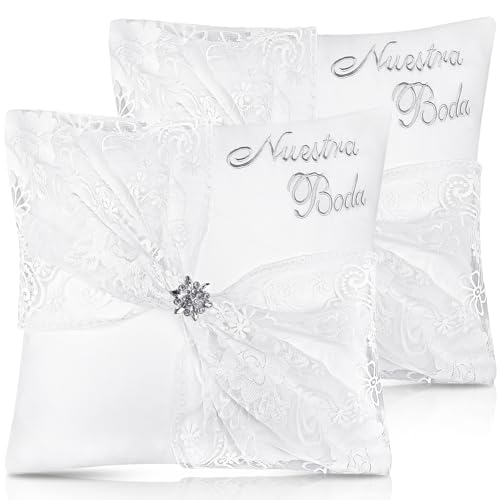 SmoothNovelty 2 Set Wedding Kneeling Pillows 17 x 15 Inch Embroidered Nuestra Boda with Pillows Cover Satin and Lace Kneeling Decoration for BodasCojines para Boda - Image 1