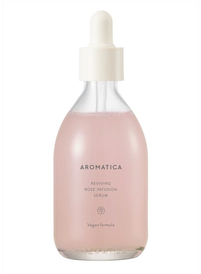 AROMATICA Reviving Rose Infusion Serum 3.38oz / 100ml, Vegan, Anti-aging hydrating serum, Glowing Serum for dry skin | with Damask Rose Water and Rose Oil - Image 1