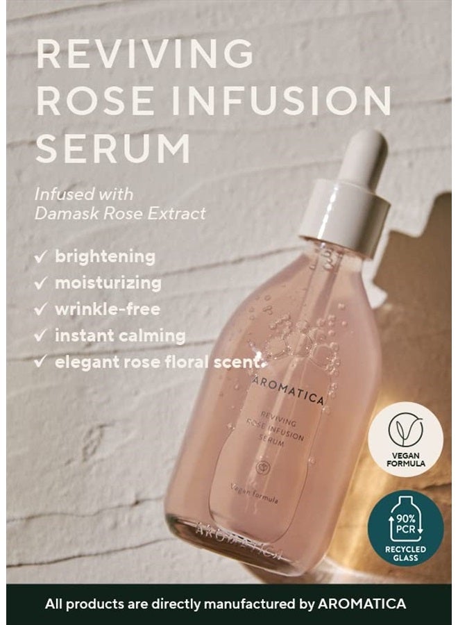 AROMATICA Reviving Rose Infusion Serum 3.38oz / 100ml, Vegan, Anti-aging hydrating serum, Glowing Serum for dry skin | with Damask Rose Water and Rose Oil - Image 2