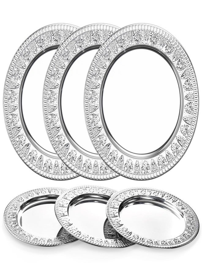 ZENFUN 6 Pack 12" Stainless Steel Charger Plates, Round Metal Plates with Flower Pattern, Large Serving Camping Plates for Home Kichten, Banquets, Parties, Restaurants - Image 1
