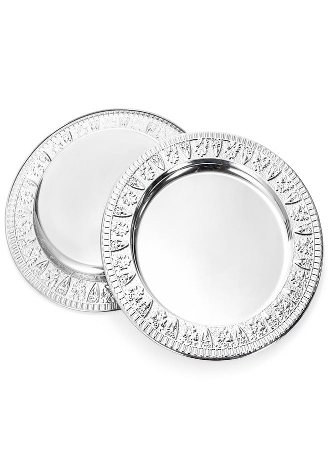 ZENFUN 6 Pack 12" Stainless Steel Charger Plates, Round Metal Plates with Flower Pattern, Large Serving Camping Plates for Home Kichten, Banquets, Parties, Restaurants - Image 4