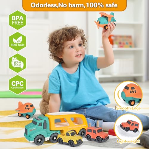 ISMETACU Car Carrier Toy Truck LightSound Truck Car Toys for Toddlers 132435 Years Old Boys GirlsChristmas Birthday Gifts for 17 Year KidsWheat Straw Made Recycled Plastic BPA Free - Image 5