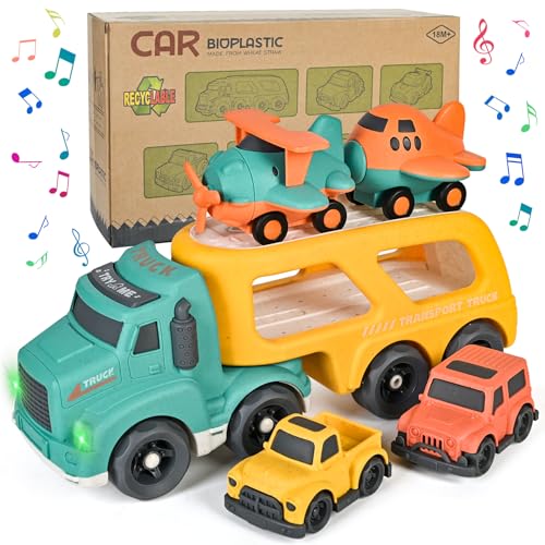 ISMETACU Car Carrier Toy Truck LightSound Truck Car Toys for Toddlers 132435 Years Old Boys GirlsChristmas Birthday Gifts for 17 Year KidsWheat Straw Made Recycled Plastic BPA Free - Image 1