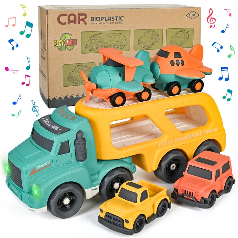 ISMETACU Car Carrier Toy Truck LightSound Truck Car Toys for Toddlers 132435 Years Old Boys GirlsChristmas Birthday Gifts for 17 Year KidsWheat Straw Made Recycled Plastic BPA Free - Image 3