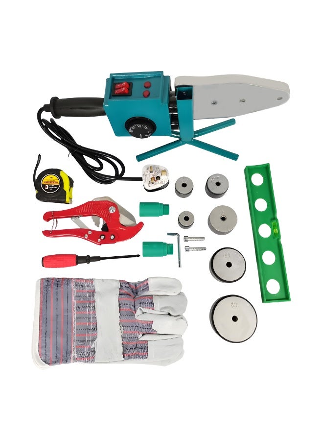 CANDAN Plastic Pipe Welding Machine 700W–2000W with Adjustable Temperature 0–300°C, Aluminum Heating Panel, Dual-U Heating Tubes, 8 Die Heads, Pipe Cutter, Gloves, Screwdriver, Level & Measuring Tape for PPR, PE, PB Pipe Fusion Repair Installation - Image 2