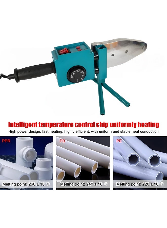 CANDAN Plastic Pipe Welding Machine 700W–2000W with Adjustable Temperature 0–300°C, Aluminum Heating Panel, Dual-U Heating Tubes, 8 Die Heads, Pipe Cutter, Gloves, Screwdriver, Level & Measuring Tape for PPR, PE, PB Pipe Fusion Repair Installation - Image 4