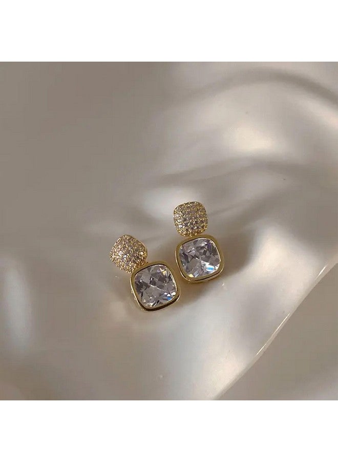 BLACKBOX Gold Plated Shiny CZ Square Stud korean Earrings for Women & Girls | Stylish & Fashionable Earing | Accessories Jewellery for Women | Best Gift for Birthday, Anniversary & Wedding - Image 4