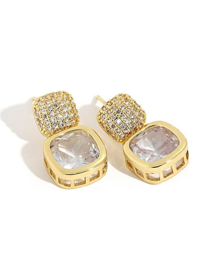 BLACKBOX Gold Plated Shiny CZ Square Stud korean Earrings for Women & Girls | Stylish & Fashionable Earing | Accessories Jewellery for Women | Best Gift for Birthday, Anniversary & Wedding - Image 1