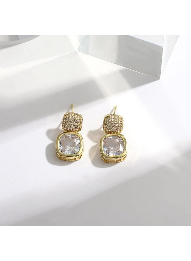 BLACKBOX Gold Plated Shiny CZ Square Stud korean Earrings for Women & Girls | Stylish & Fashionable Earing | Accessories Jewellery for Women | Best Gift for Birthday, Anniversary & Wedding - Image 5