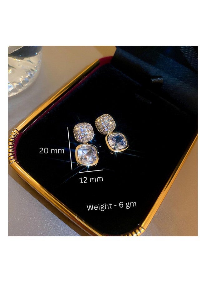BLACKBOX Gold Plated Shiny CZ Square Stud korean Earrings for Women & Girls | Stylish & Fashionable Earing | Accessories Jewellery for Women | Best Gift for Birthday, Anniversary & Wedding - Image 2