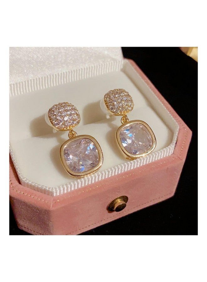 BLACKBOX Gold Plated Shiny CZ Square Stud korean Earrings for Women & Girls | Stylish & Fashionable Earing | Accessories Jewellery for Women | Best Gift for Birthday, Anniversary & Wedding - Image 3