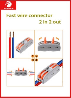 FSATECH 10 PCS Pluggable wire solderless connector splitter wiring quick terminal 2 in 2 out monochrome  - Image 2