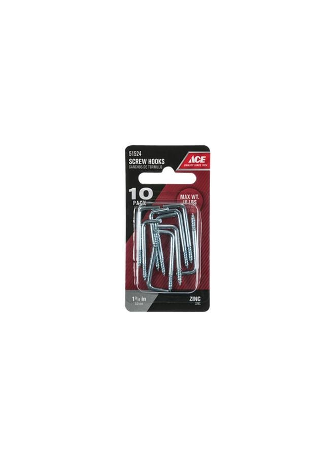 ACE 10-Piece Small Zinc-Plated Square Bend Screw Hook Silver 1-3/8inch 01-3474-222  - Image 1