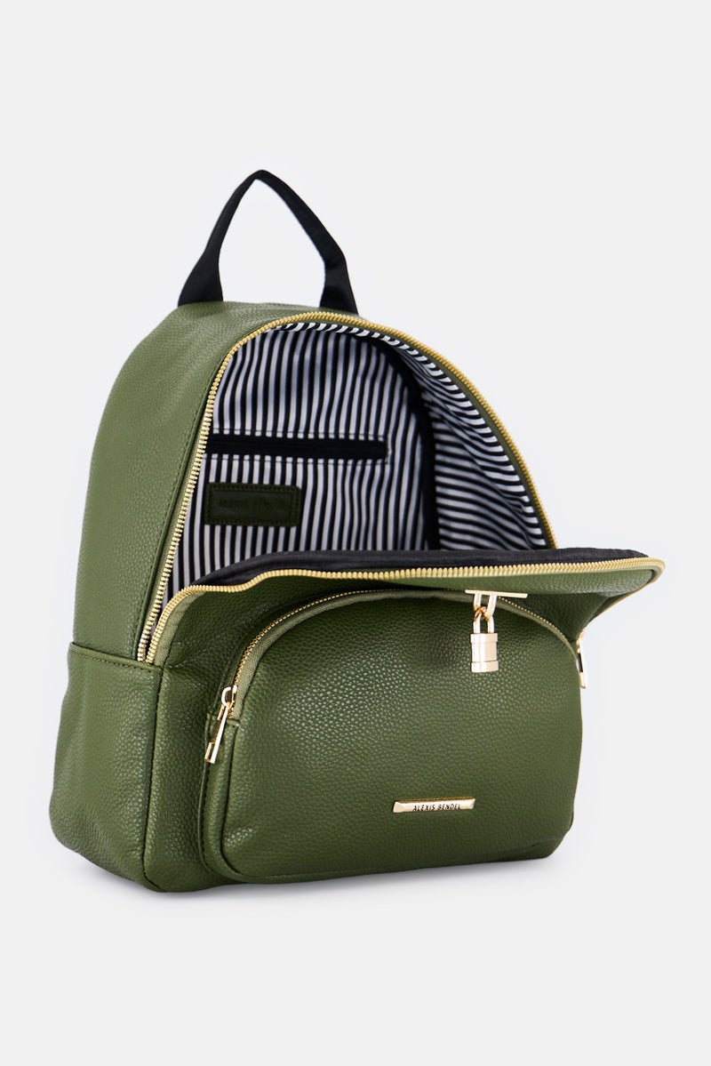 Alexis Bendel Women Brand Logo Backpack, Olive - Image 3
