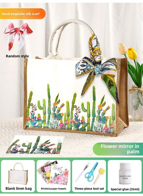 Butterfly Ancient Bart Material Bag Diy Mother's Day Canvas Bag Children's Handmade Creative Linen Bag Group Building Activity Gift-Color:Horizontal Style [flower Mirror In The Palm] Comes With A Full Set Of Tools + Detailed Tutorials