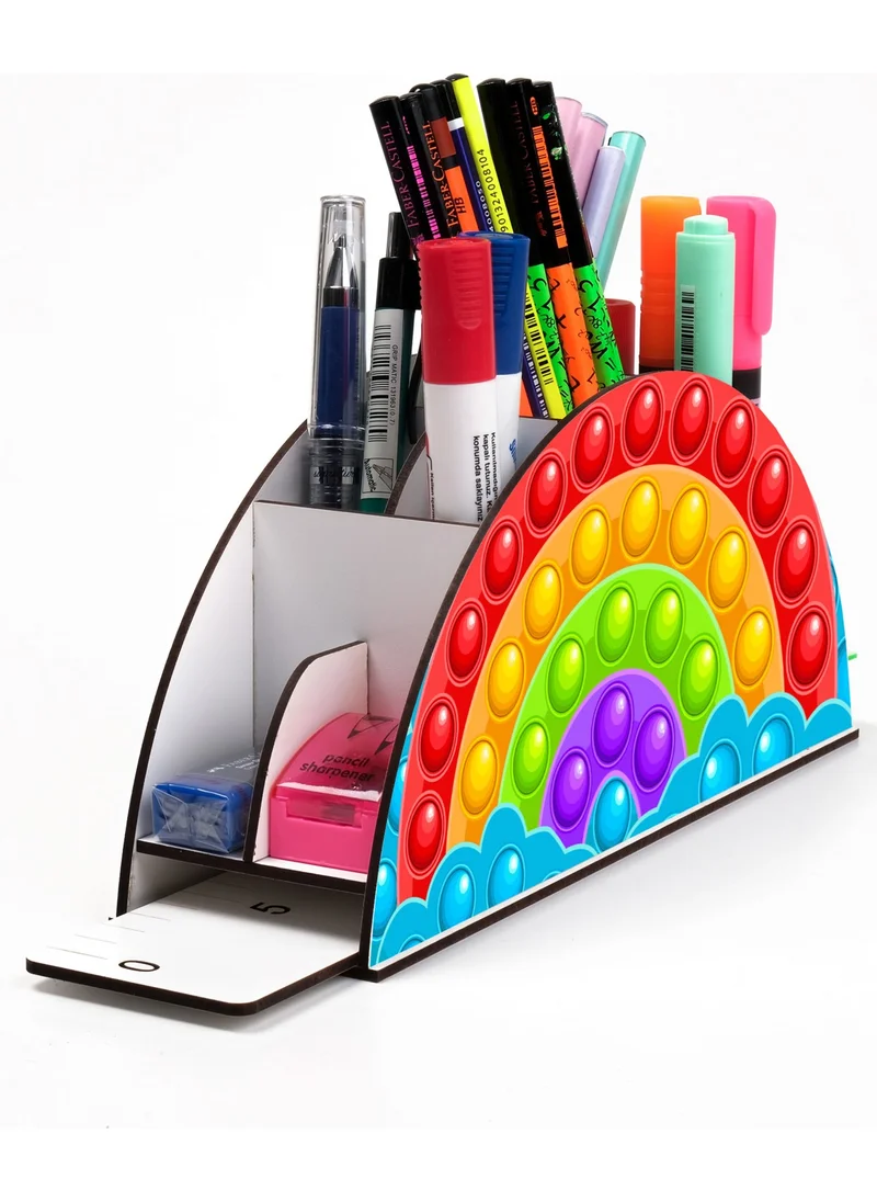 Notpa Wooden Vip Bubble Pop with Rainbow Ruler Desktop Pen Holder Organizer for Kids VIP106