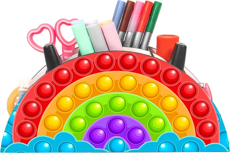 Notpa Wooden Vip Bubble Pop with Rainbow Ruler Desktop Pen Holder Organizer for Kids VIP106