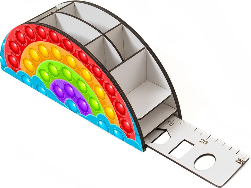 Notpa Wooden Vip Bubble Pop with Rainbow Ruler Desktop Pen Holder Organizer for Kids VIP106