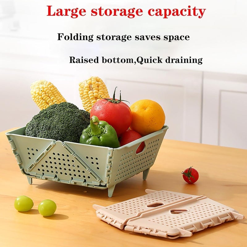 ATETO Foldable Fruit Holder Storage Basket with Drainage Versatile Plastic Collapsible Colander Drain Resting Feet Kitchen Food Strainer Drainer SpaceSaving 1Pcs - Image 3