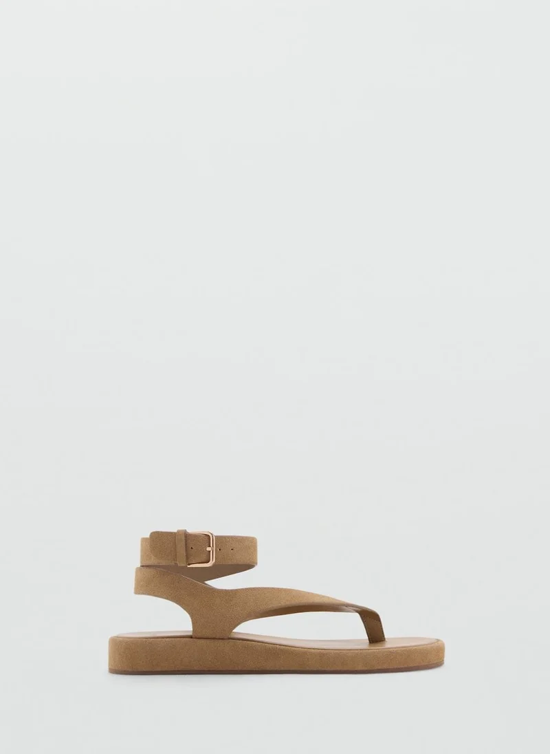 مانجو Casual Wide Strap Leather Sandals
