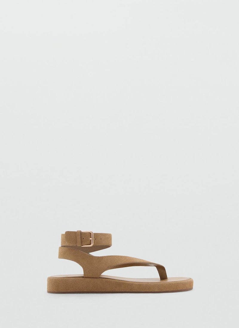 MANGO Casual Wide Strap Leather Sandals  - Image 1