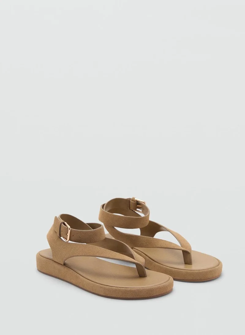 مانجو Casual Wide Strap Leather Sandals