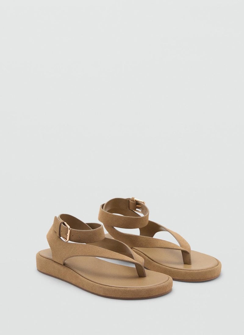 MANGO Casual Wide Strap Leather Sandals  - Image 2