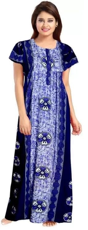 YUKATA Nighty for Women Cotton Printed Maxi Gown Ankle Length Nighty Night Dress Gown for Women Maxi - Free Size (Pack of 2) (Free Size, Maroon & Blue) - Image 5