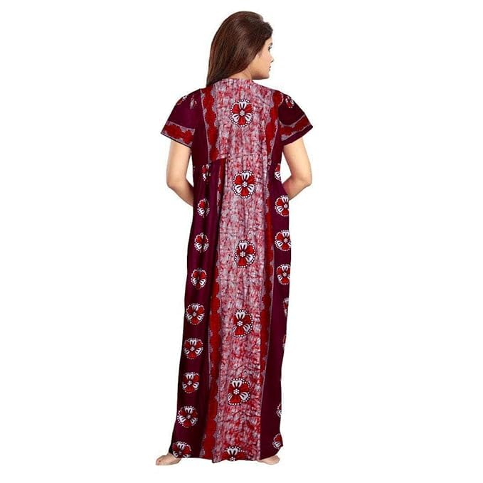 YUKATA Nighty for Women Cotton Printed Maxi Gown Ankle Length Nighty Night Dress Gown for Women Maxi - Free Size (Pack of 2) (Free Size, Maroon & Blue) - Image 4