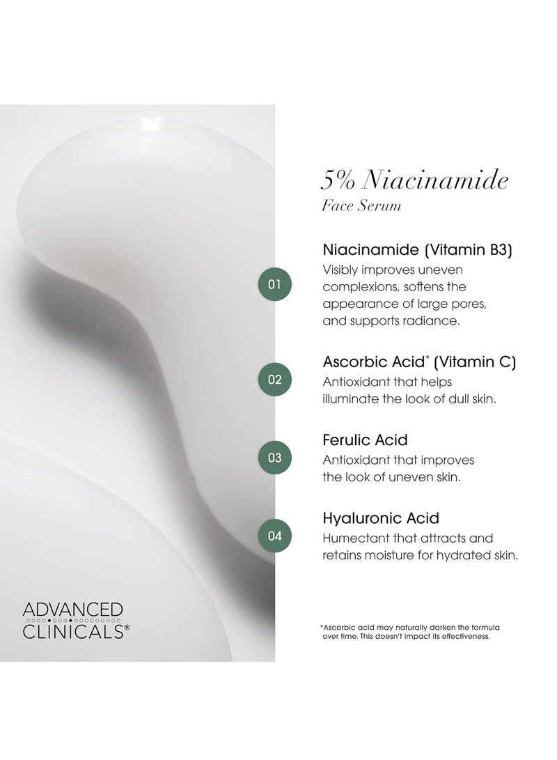 Advanced Clinicals Niacinamide Serum | 5% Niacinamide Serum For Face With Hyaluronic Acid, Ferulic Acid, Aloe Vera, & Fruit Extracts Helps Improve Look Of Dark Spots & Uneven Skin Tone, 1.75 Fl Oz - Image 3