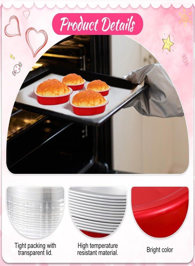 Meanplan 30 Pcs Heart Cake Pan Aluminum Heart Shaped Pan with Lids Valentine's Day Disposable Foil Cake Containers with Lids, Red(21 Oz, 9 oz) - Image 2