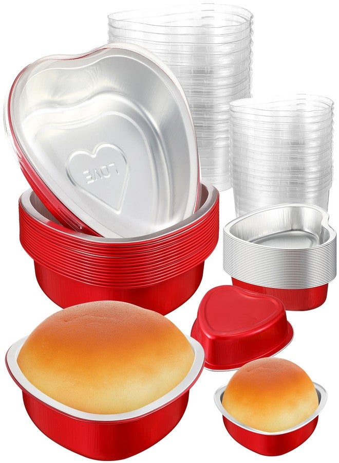 Meanplan 30 Pcs Heart Cake Pan Aluminum Heart Shaped Pan with Lids Valentine's Day Disposable Foil Cake Containers with Lids, Red(21 Oz, 9 oz) - Image 1